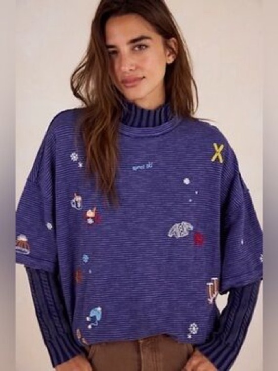 Free People Tops - NWOT Free People Embroidered Camp Tee Apres Ski We The Free